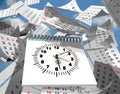Time pass flying diary pages on the  sky clock time psychology - 3d rendering Royalty Free Stock Photo