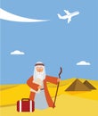 Time for passover vacation in Hebrew. moses with torah and suitcase Royalty Free Stock Photo