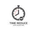 Time reduce, Stopwatch cross logo design. Remove time, time saving vector design and illustration.