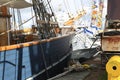 Danish three-masted schooner Loa. View of the bow along starboard side close up Royalty Free Stock Photo