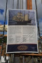Danish three-masted schooner Loa. Information banner Royalty Free Stock Photo