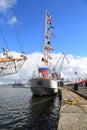 Russian two-masted schooner Krasotka near the pier in Kotka Royalty Free Stock Photo