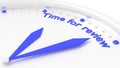 Time for review clock reminder closeup with 2 blue hands Royalty Free Stock Photo