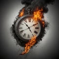 Time is running out concept shows clock that is burning up with flames and smoke Royalty Free Stock Photo