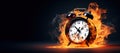 time is running out or deadline concept with bruning alarm clock on fire Royalty Free Stock Photo