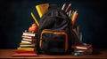 Time for school, backpack full of books and school suplies Royalty Free Stock Photo