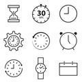 Time set of clock, timer, wrist watch, alarm and calendar various icons