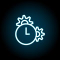 Time, setting blue neon icon. Simple thin line, outline vector of time icons for ui and ux, website or mobile application Royalty Free Stock Photo