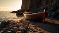 Romantic Dock And Boat On Rocky Shore: Golden Light Beach Portraits