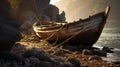 Nostalgic Backlit Photography: Old Boat On Shore