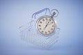 Time for shopping. a basket for products in which a stopwatch. 3D render