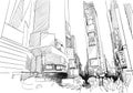 Time Square, New York City. Hand-drawn Vector Outline Sketch