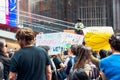 Time Square, New York City. Young People Gathered for a Protest Against Global Warming. Royalty Free Stock Photo