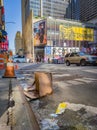 Time Square Street littered with trash