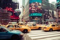 Time square with yellow taxi, New York