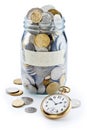 Time Money Superannuation Coin Jar Royalty Free Stock Photo