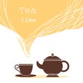 Time for tea.Cup of tea and teapot illustration for text