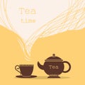 Time for tea.Cup of tea and teapot illustration for text