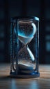 Time and Technology Convergence â 3D Render of a High-Tech Hourglass with Binary Flow Royalty Free Stock Photo