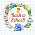 Time to back to school objects round composition Royalty Free Stock Photo