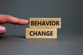 Time to behavior change symbol. Wooden blocks with words 'behavior change'.