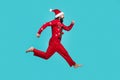 Time to celebrate. mature santa claus jumping. funny winter holiday celebration. feel free. happy new year. merry Royalty Free Stock Photo