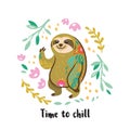 Time to chill. Cute vector sloth bear animal character. Vector illustration