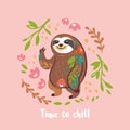 Time to chill. Cute vector sloth bear animal character. Vector illustration