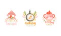 Time to Cook Creative Logo Design Set, Cooking Studio Hand Drawn Labels Vector Illustration