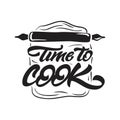 Time to cook lettering illustration with rolling pin. Vector illustration logo