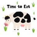 Time to eat card with a funny cow Royalty Free Stock Photo