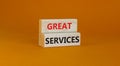 Time to great services symbol. Concept words Great services on wooden blocks on a beautiful orange background. Business and great