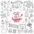 Time to Hygge. Hand drawn doodle icons set