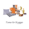 Time to Hygge Vector illustration. Cozy home card