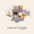 Time to Hygge Vector illustration. Cozy home