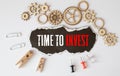 TIME TO INVEST text on sticker on the diagram with magnifier and calculator. Business concept Royalty Free Stock Photo