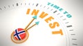 Time to invest words on clock face. Flag of Norway. 3D Render Royalty Free Stock Photo