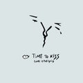 Time to kiss, love is a lyrics text and drawing boy and girl kiss