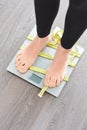 Time to lose kilograms with woman feet stepping on a weight scale