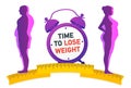 Time to Lose Weight. Weight loss concept. Fat and thin man and woman. Royalty Free Stock Photo