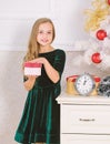 Time to open christmas gifts. Merry christmas concept. Dreams come true. Best for our kids. Child celebrate christmas at