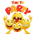 Time to party card with group of yellow emoji cartoon characters.