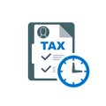 Time to pay tax - accounting reminder icon with checklist and clock, taxes payment