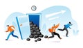 Time to pay tax, people run escape from finance problem vector illustration. Cartoon man woman character avoid debt