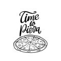 Time to pizza, hand lettering phrase, poster design, calligraphy