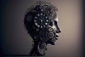 Time to plan and implement business concept, action group of clocks in the shape of a human head with a winding key with 3D