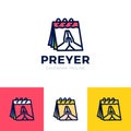 Time to Pray vector logo. Praying Hands Icon with calendar