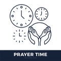 Time to Pray vector logo. Praying Hands Icon with clock