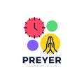 Time to Pray vector logo. Praying Hands Icon with clock