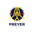 Time to Pray vector logo. Praying Hands Icon with clock